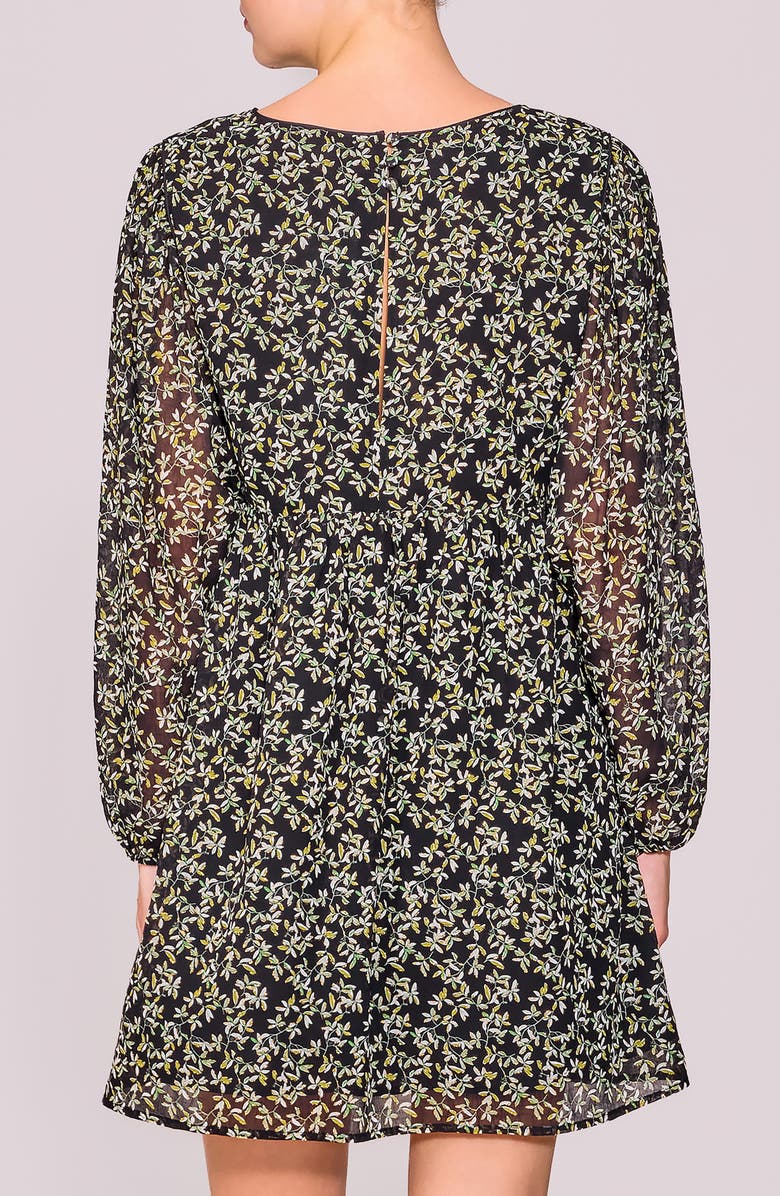 MELLODAY Floral Print Long Sleeve Minidress, Alternate, color, Black Ditsy