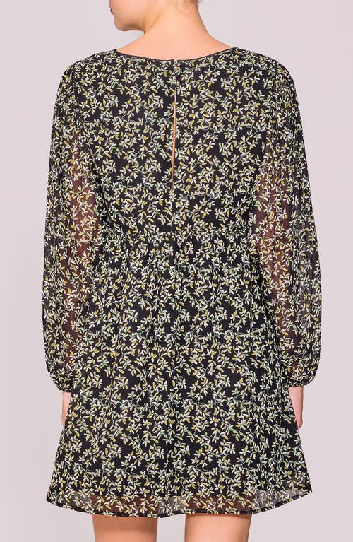 Melloday Floral Print Long Sleeve Minidress In Black