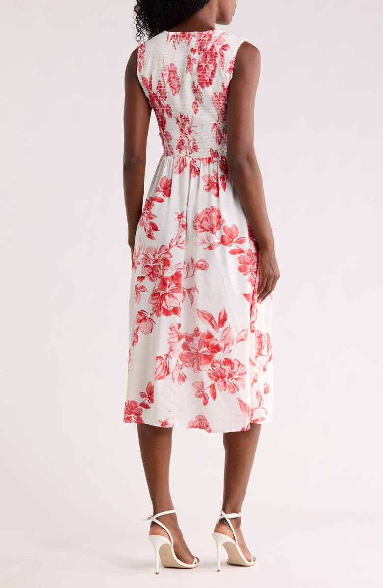Calvin Klein Smocked Sleeveless Midi Dress, Alternate, color, Ginger/ White