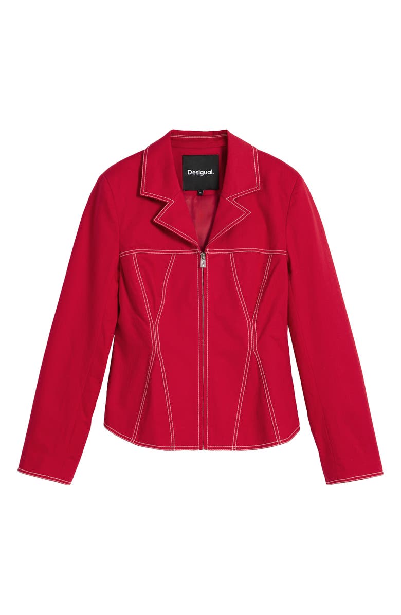 Desigual Topstitch Detail Stretch Cotton Jacket, Alternate, color, Orange Red