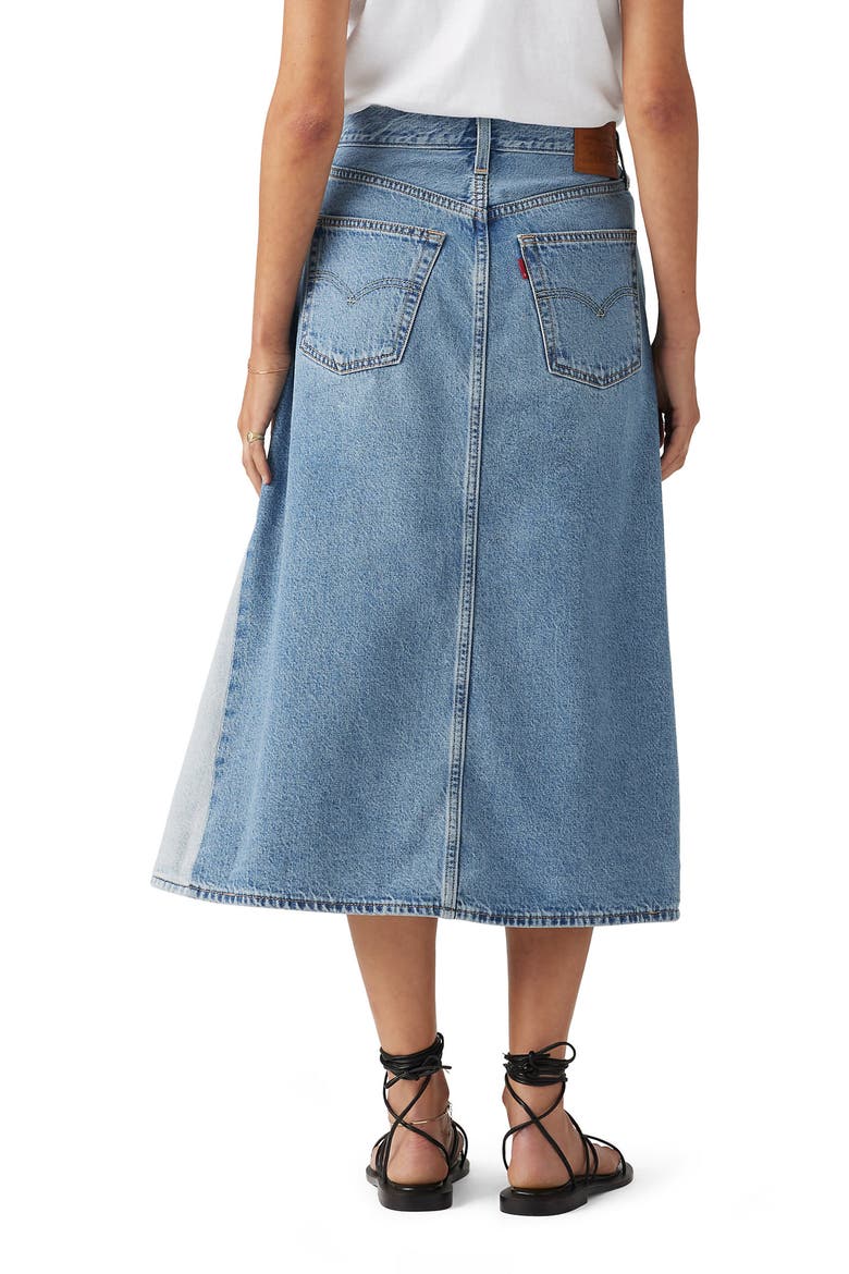 Pieced A-Line Denim Midi Skirt, Alternate, color, MIXED MONEY BAGS