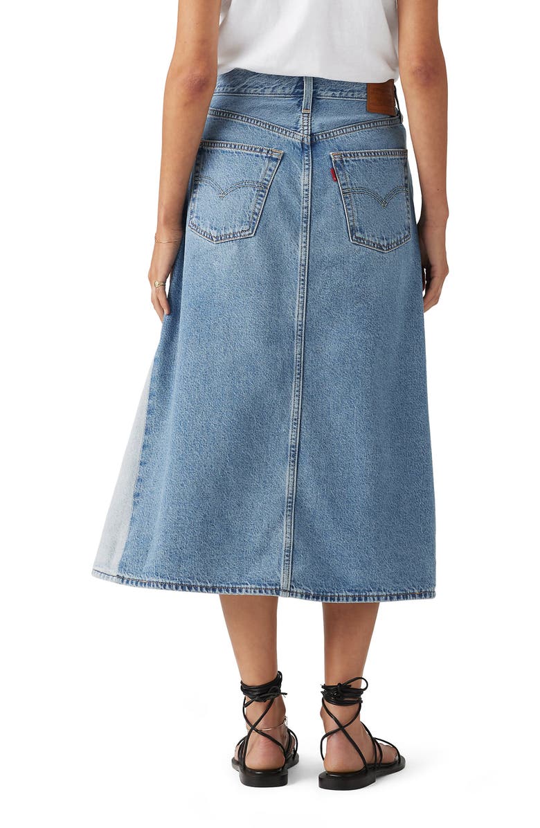 Levi's Pieced A-Line Denim Midi Skirt, Alternate, color, Mixed Money Bags