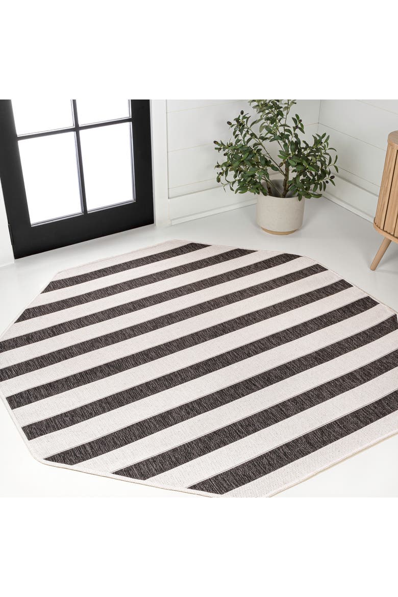 Aveiro Wide Stripe Octagon Indoor/Outdoor Area Rug, Alternate, color, Black/Cream