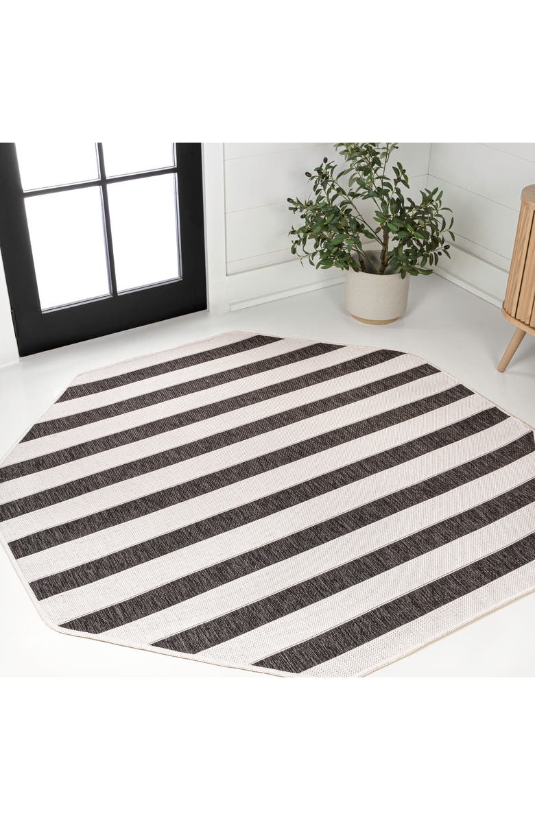 JONATHAN Y Aveiro Wide Stripe Octagon Indoor/Outdoor Area Rug, Alternate, color, Black/Cream