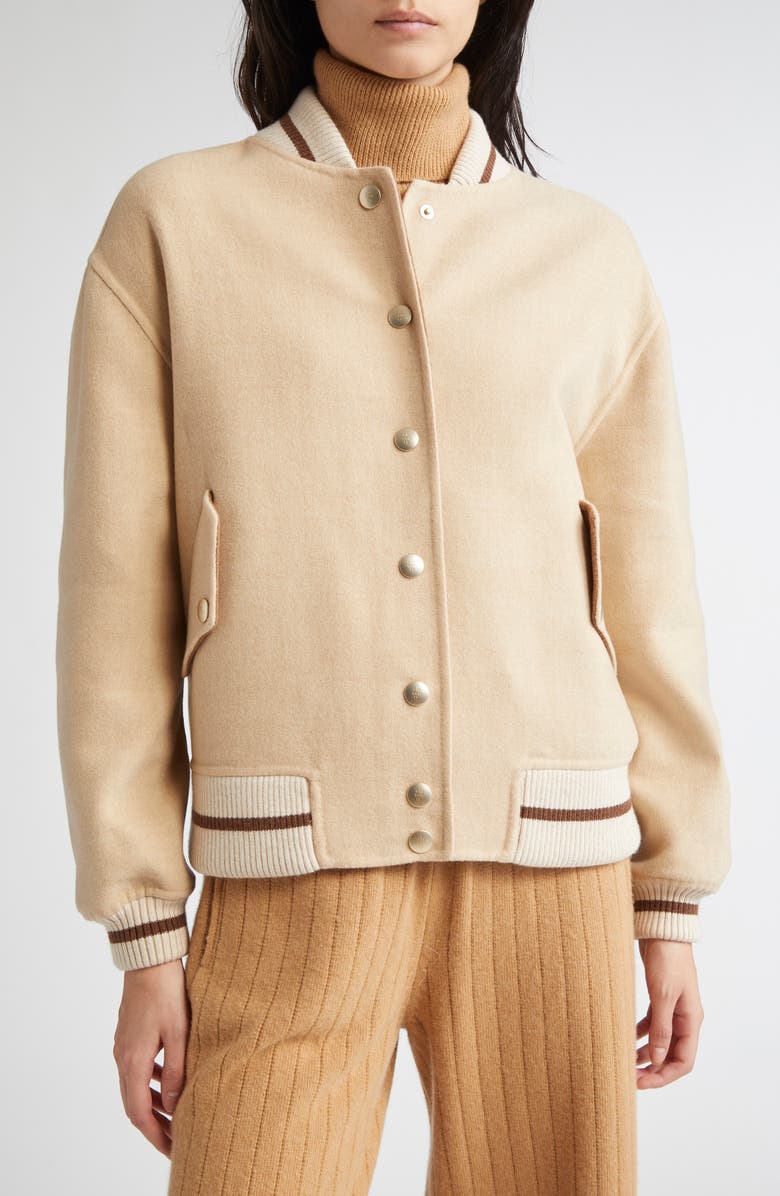 Eleventy Wool Varsity Jacket, Alternate, color, Sand And Vicuna