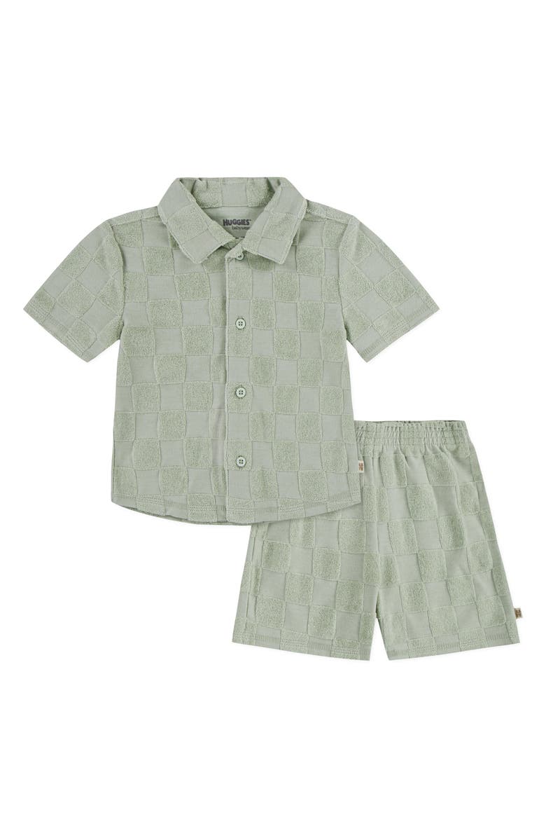 Huggies Checkered Terry Short Sleeve Button-Up Shirt & Shorts, Main, color,