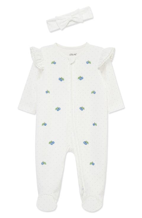 Blueberries Ruffle Cotton Footie & Headband Set (Nordstrom Exclusive) (Baby)