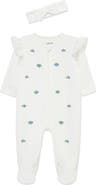 Little Me Blueberries Ruffle Cotton Footie & Headband Set