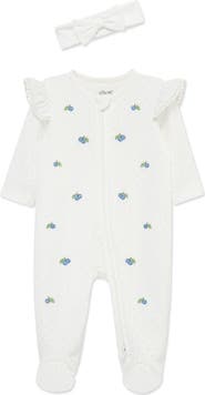 Little Me Blueberries Ruffle Cotton Footie & Headband Set