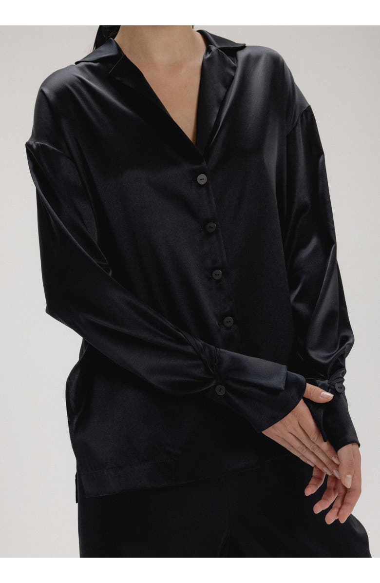 Alas Silk Button Up Shirt, Main, color, Black