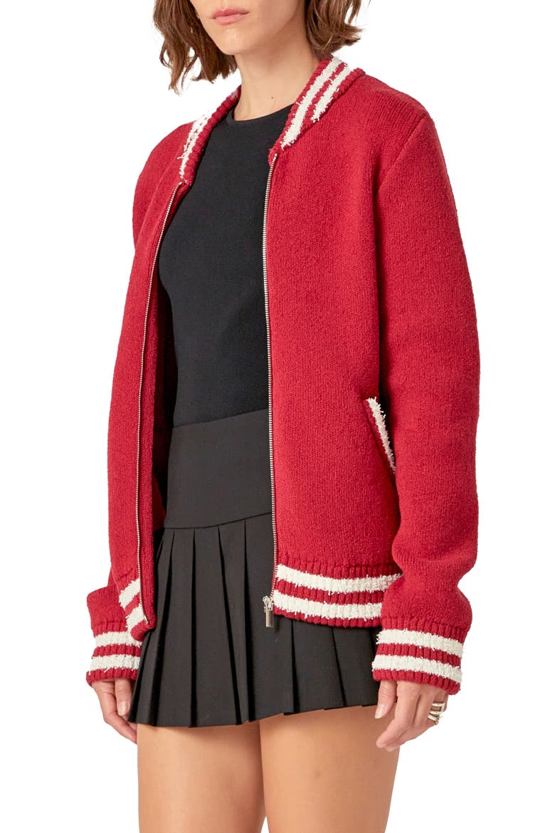 Knit Bomber Jacket, Alternate, color, BURGUNDY