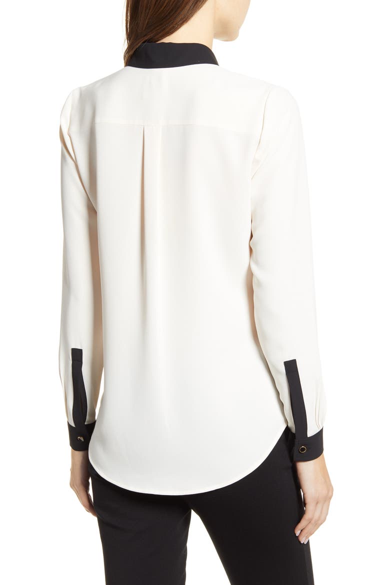 Contrast Detail Button-Up Blouse, Alternate, color, ANNE WHITE/ ANNE BLACK
