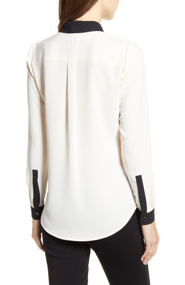 Anne Klein Contrast Detail Button-Up Blouse, Alternate, color, 