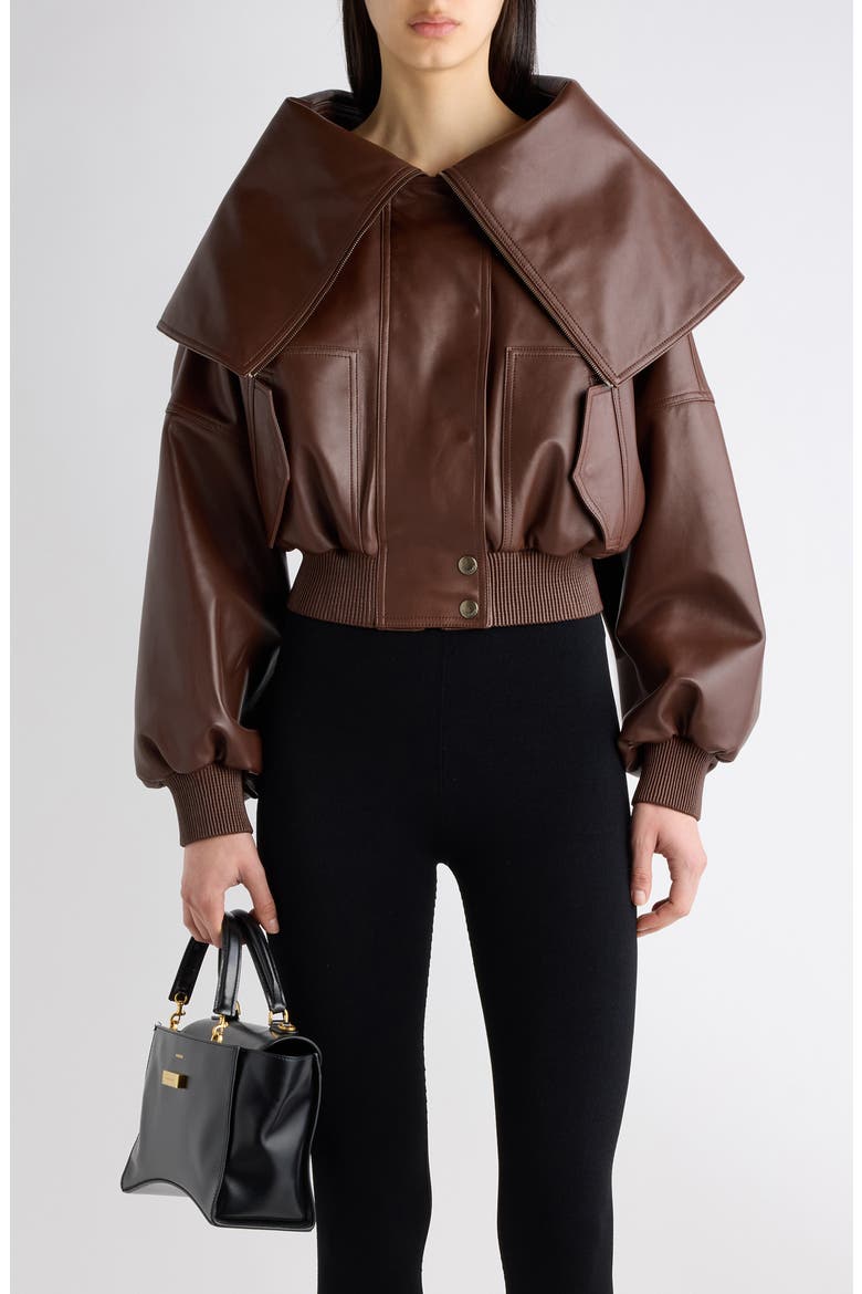 Wrap Collar Leather Blouson, Main, color, 2150 DARK BROWN