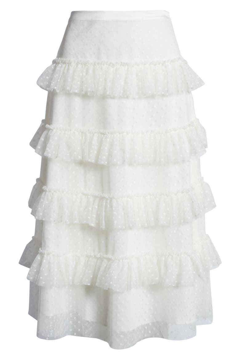 Tiered Dot Mesh Skirt, Alternate, color, IVORY CLOUD