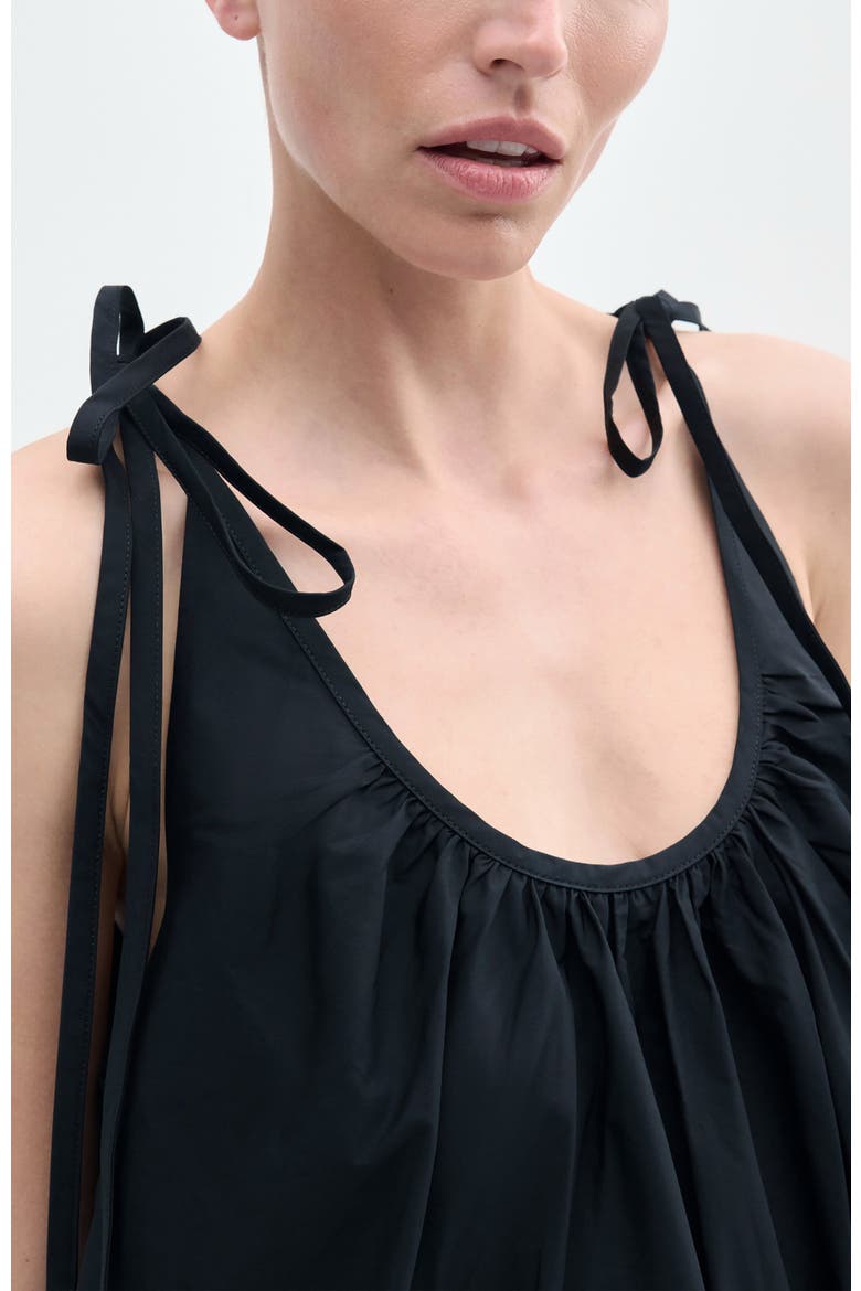 Gathered Halter Dress in Cotton Poplin, Alternate, color, Black