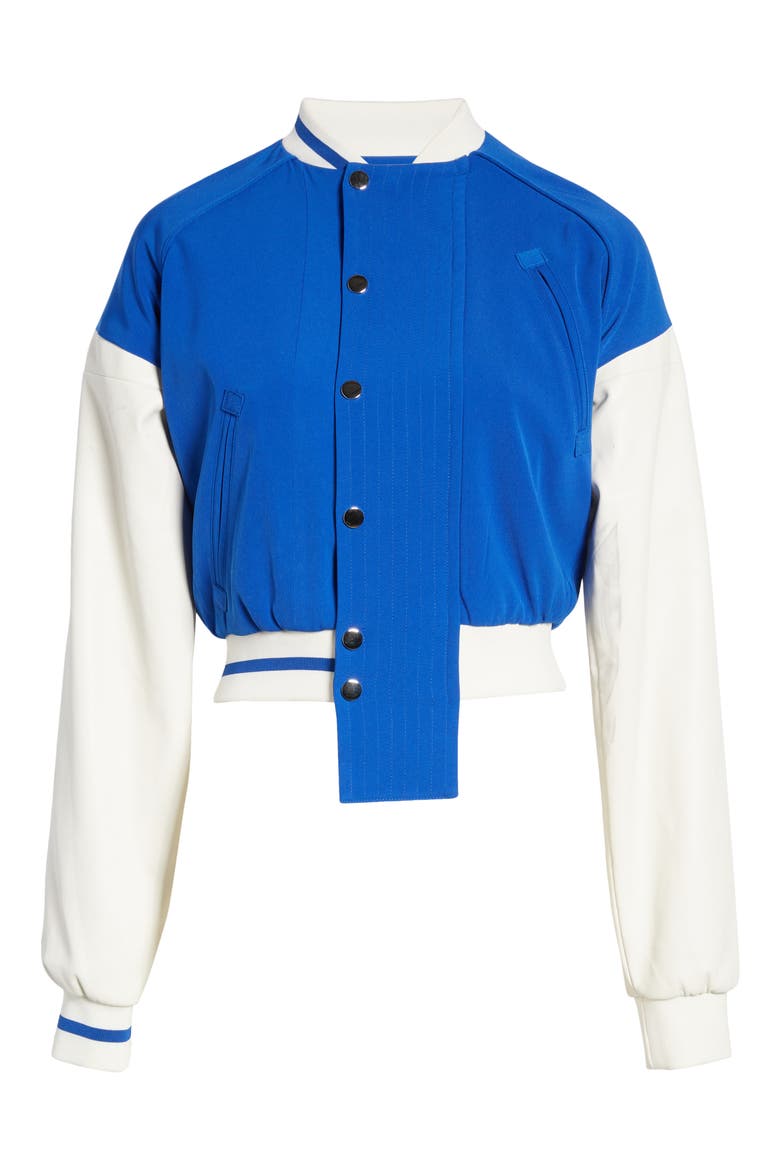 Colorblock Crop Bomber Jacket, Alternate, color, BLUE