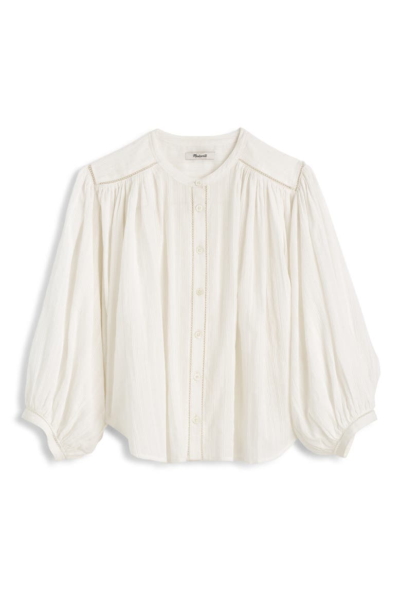 Shirred Cotton Button-Up Blouse, Alternate, color, WHITE
