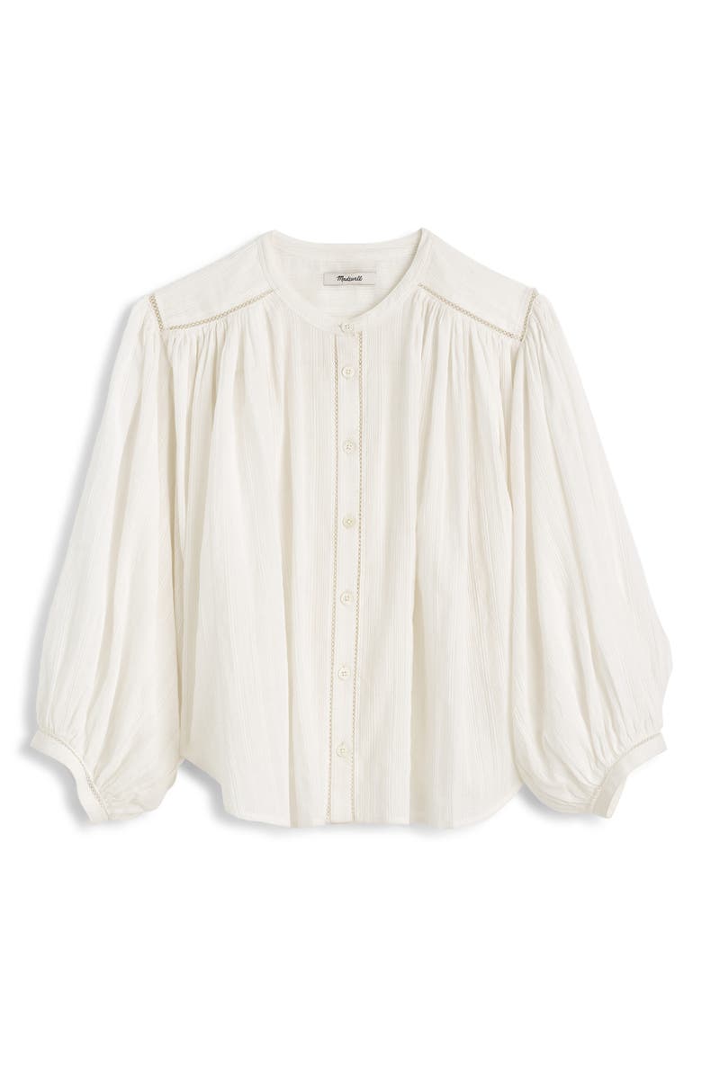 Madewell Shirred Cotton Button-Up Blouse, Alternate, color, White
