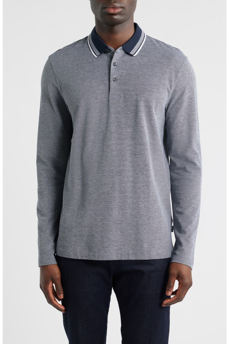 Pittman Long Sleeve Cotton Piqué Polo, Main, color, DARK BLUE
