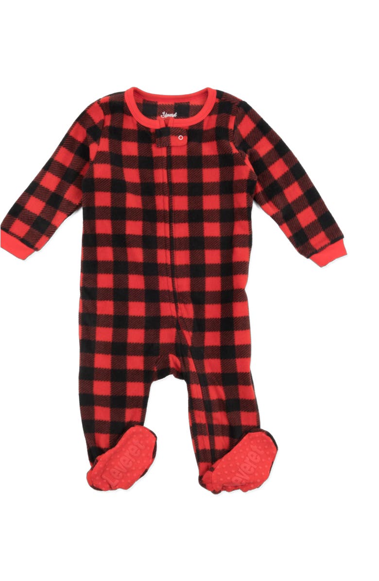 Leveret Footed Fleece Printed Matching Family Holiday Pajamas, Alternate, color, Plaid Black
Red