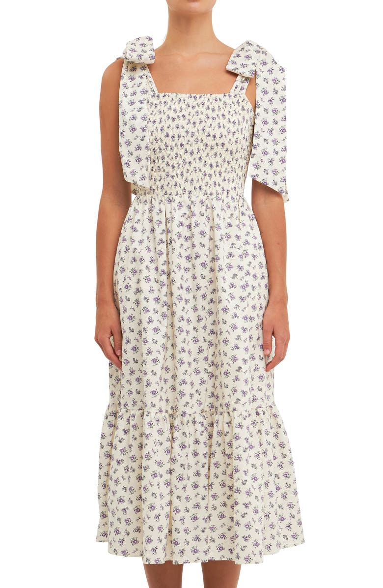 English Factory Floral Tie Strap Cotton Sundress, Alternate, color, 