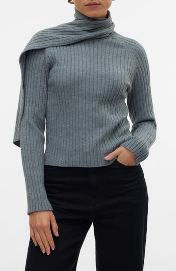 Shop Vero Moda Zoey Rib Scarf Sweater