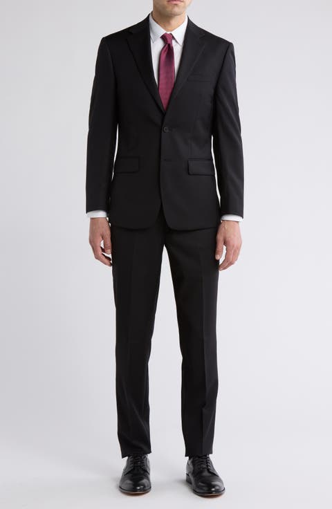 Solid Two-Button Notched Lapel Slim Fit Suit