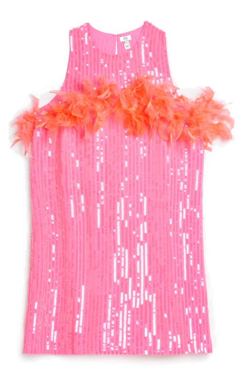 River Island Feather Detail Sequin Shift Dress, Alternate, color,