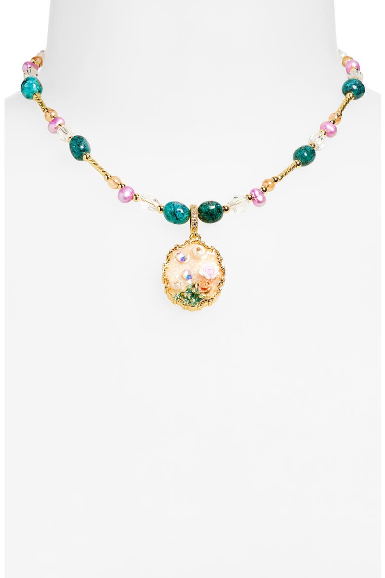 Cassy Beaded Shell Pearl Pendant Necklace, Alternate, color, GOLD