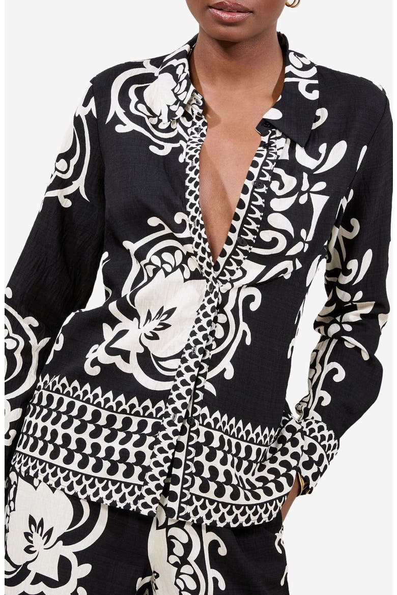 Mono Placement Print Button-Up Shirt, Main, color, BLACK