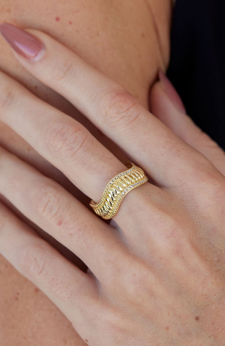 SAVVY CIE JEWELS CZ Wave Textured Ring, Alternate, color, Yellow