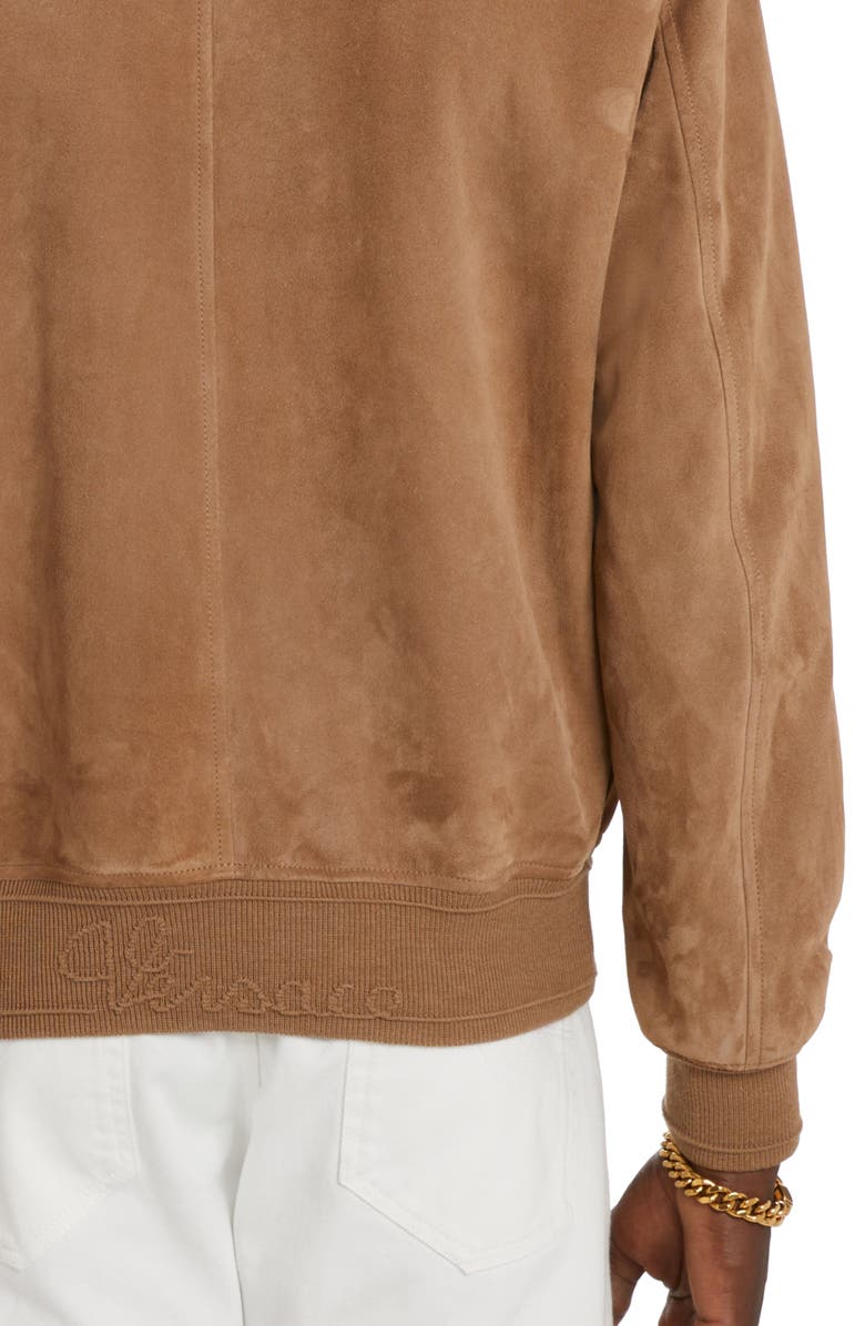 Versace Medusa Embroidered Suede Bomber Jacket, Alternate, color, 