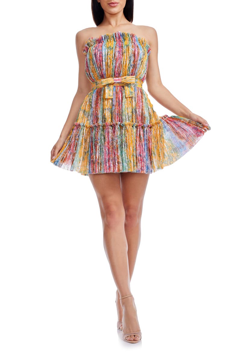 Petra Metallic Strapless Cocktail Minidress, Main, color, AMBER MULTI