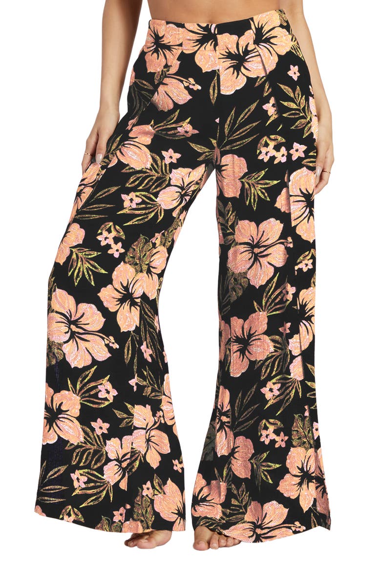 Split Spirit Floral Wide Leg Pants, Main, color, BLACK SANDS