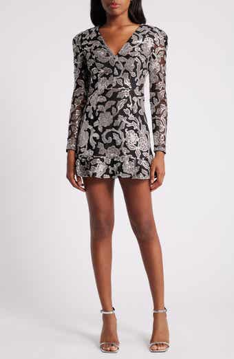 Dress the Population Kelsey Sequin Floral Long Sleeve Minidress