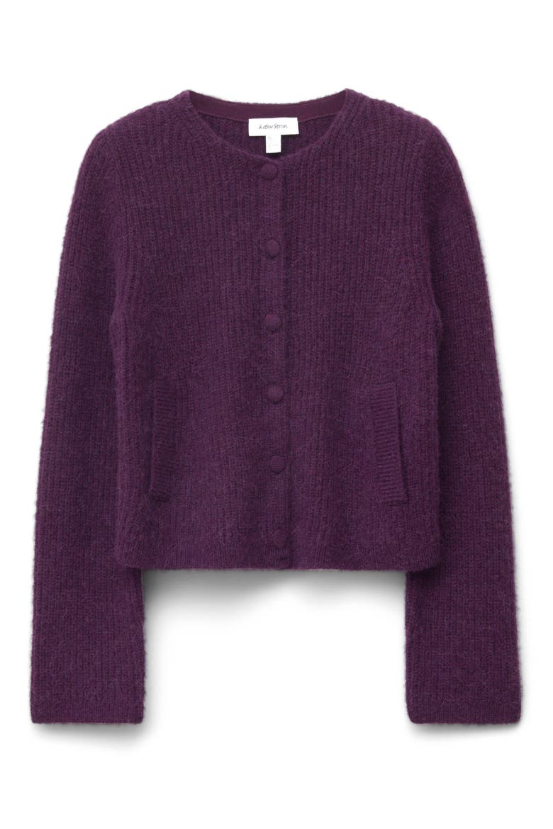Fuzzy Rib Wool & Alpaca Blend Cardigan, Alternate, color, LILAC PURPLE DARK