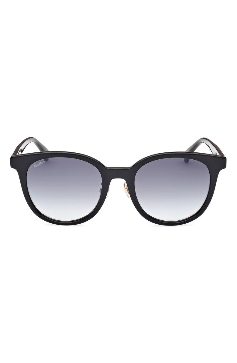 Max Mara 54mm Round Sunglasses, Main, color, Shiny Black / Gradient Smoke