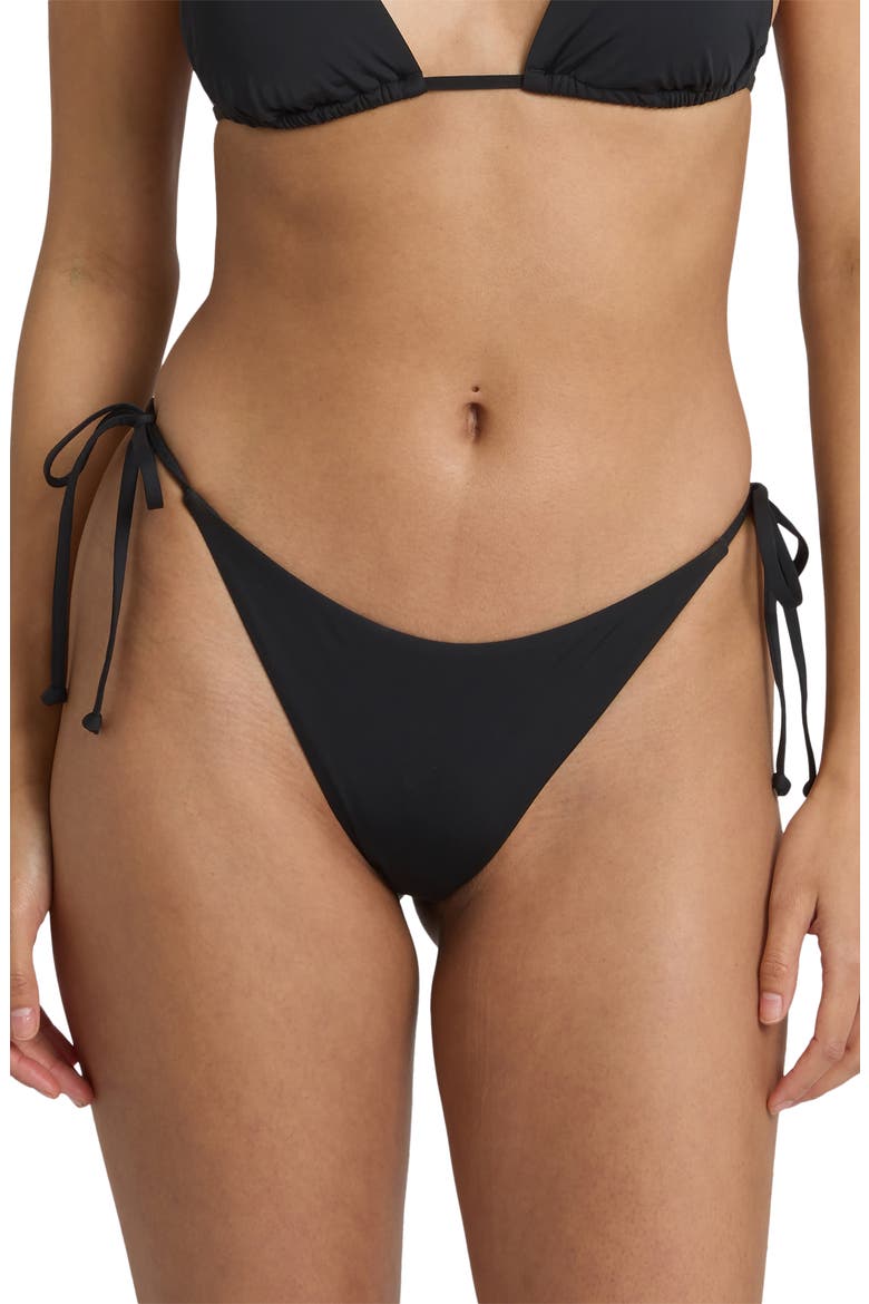 Sol Searcher Tanga Side Tie Bikini Bottoms, Alternate, color, BLACK PEBBLE