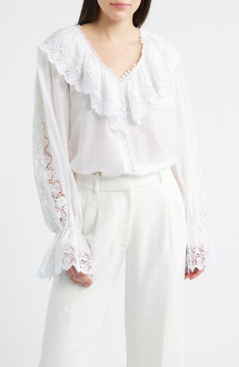 Arielle Lace Trim Ruffle Pullover Top
