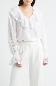 KOBI HALPERIN Arielle Lace Trim Ruffle Pullover Top