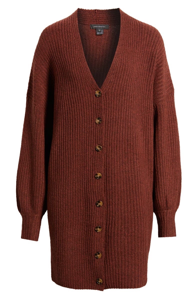 French Connection Babysoft Rib Button Front Long Sleeve Sweater Dress, Alternate, color, 26-Warm Brown