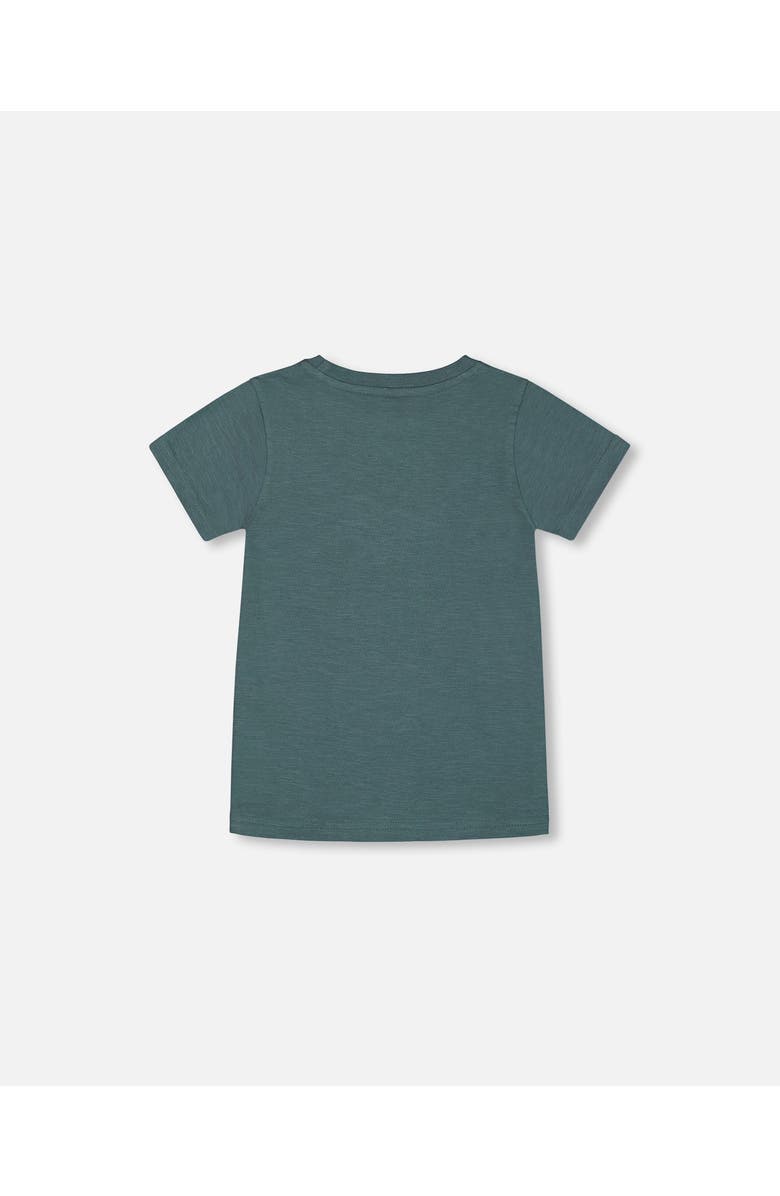 Deux par Deux Little Boy's Short Sleeve Organic Cotton Graphic Tee Teal And Dark Old Rose, Alternate, color,