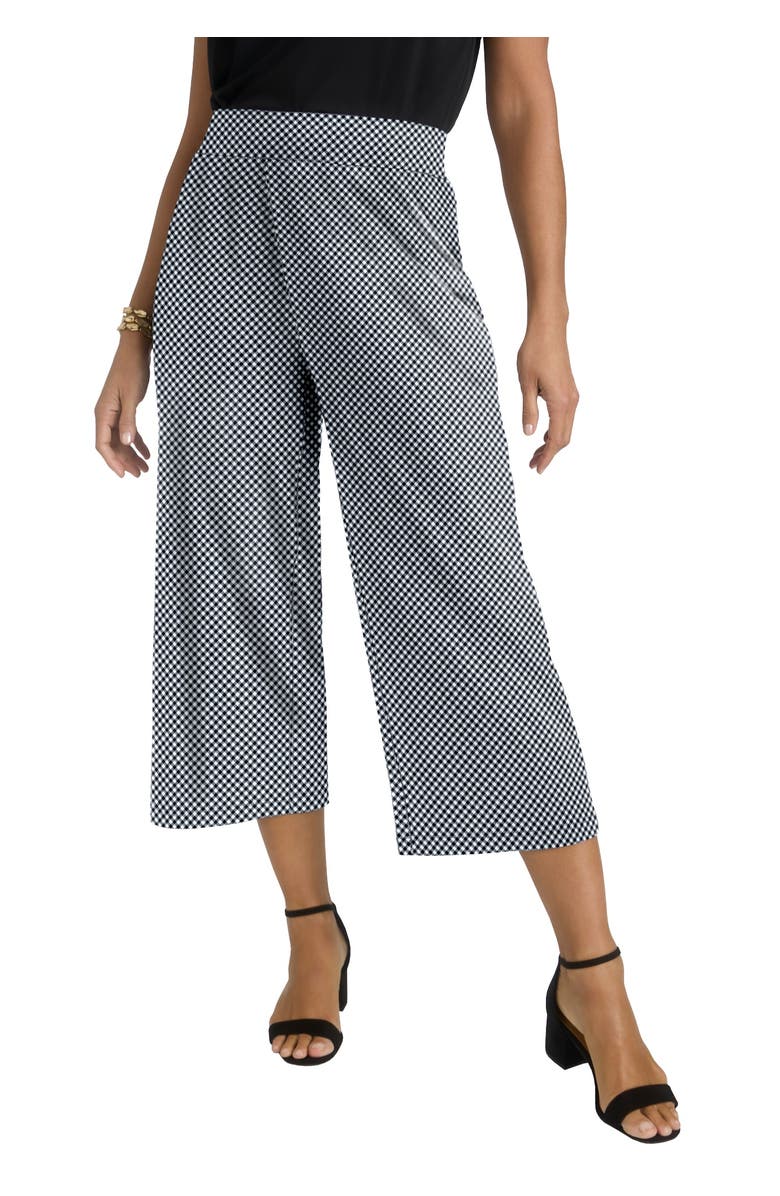 Jessica London Stretch Knit Wide Leg Crop Pant, Main, color, Black Bias Plaid