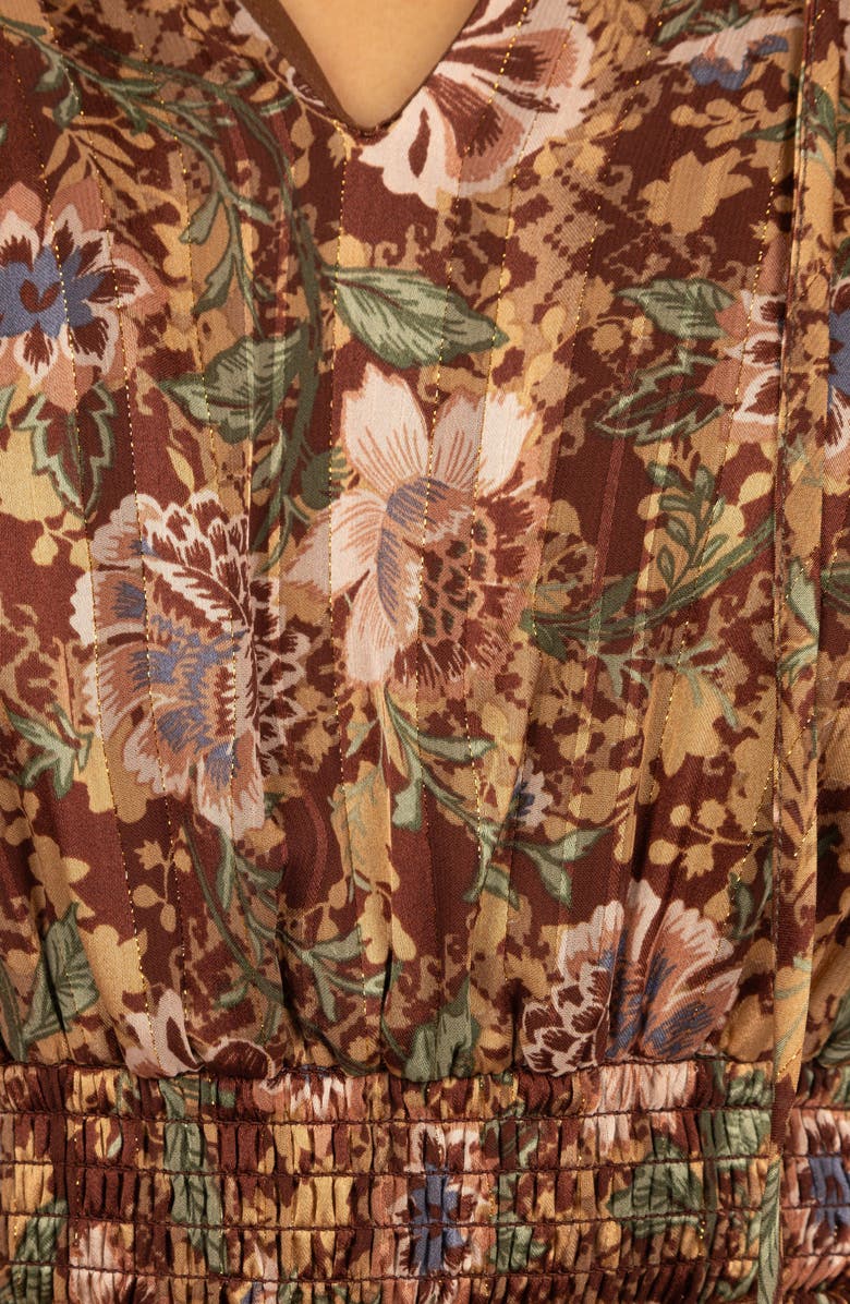 Petal & Pup Alby Floral Long Sleeve Tiered Minidress, Alternate, color, Chocolate Brown