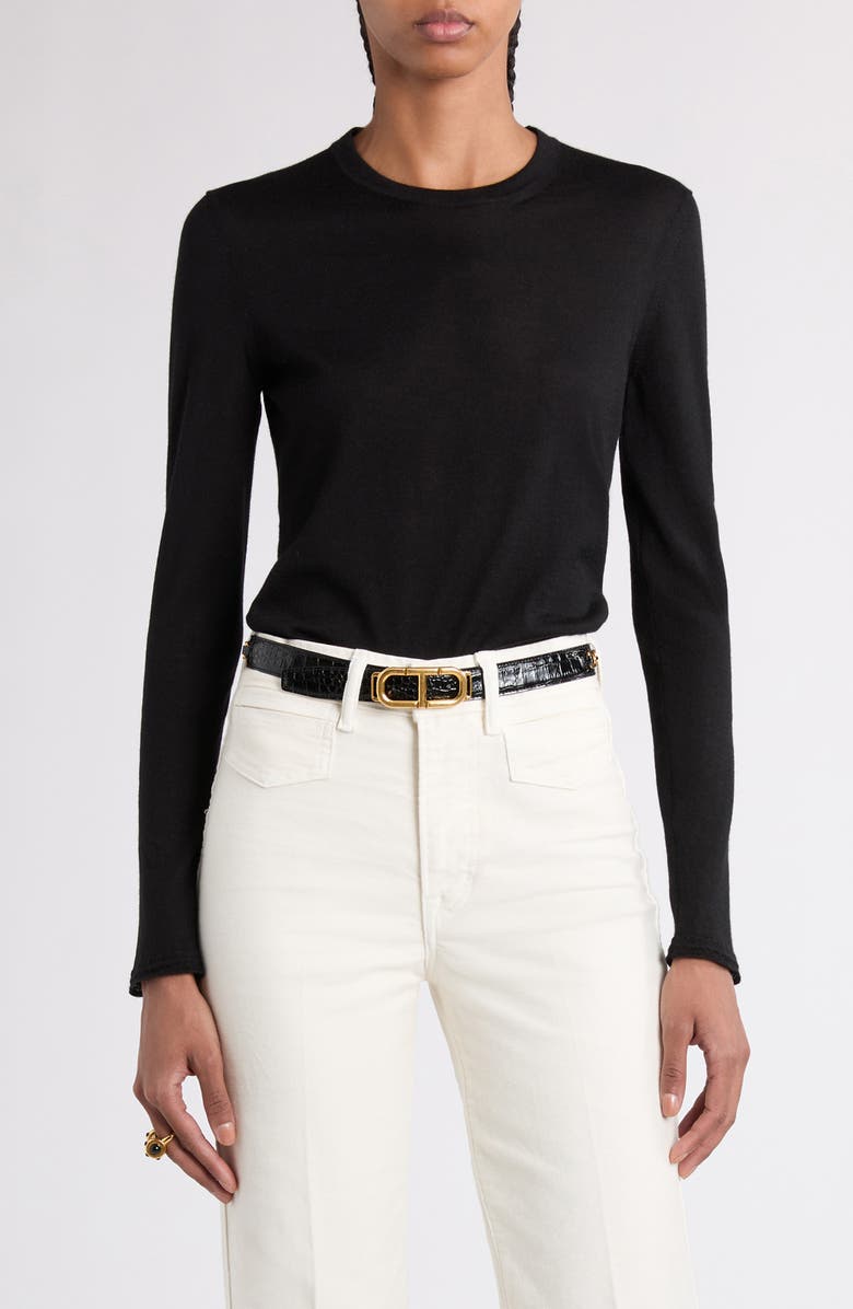 TOM FORD Fine Gauge Cashmere & Silk Crewneck Sweater, Main, color, Lb999 Black