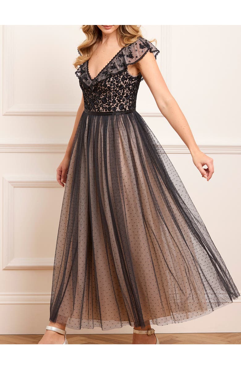 Needle & Thread Adeline Bodice Ankle Gown, Alternate, color, Graphite/Beige