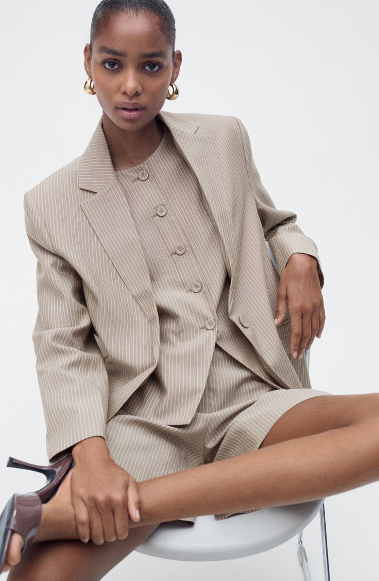 MANGO Vivian Pinstripe Blazer, Alternate, color, Medium Brown