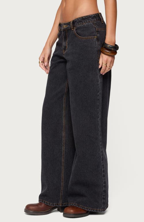 Edikted Contrast Stitch Low Rise Wide Leg Jeans In Black
