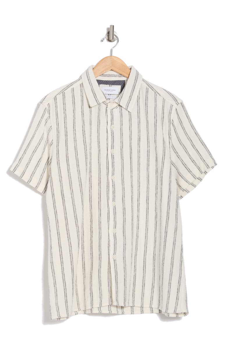 DENIM AND FLOWER Textured Stripe Short Sleeve Shirt, Alternate, color, White